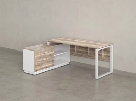 Стол прямой с тумбой L, ЛДСП экран, О-опора 1400x700x750 RM013L-14x7 Дуб Маувелла/Белый