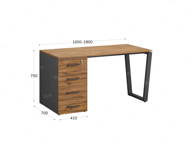 Стол прямой, с тумбой на U-образных опоре, левый 1800x700x750 RM100-18x7 Юстус/Серый