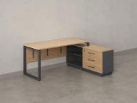 Стол прямой с тумбой R, ЛДСП экран, О-опора 1400x1400x750 RM012R-14x6 Вяз Швейцарский светлый/Серый