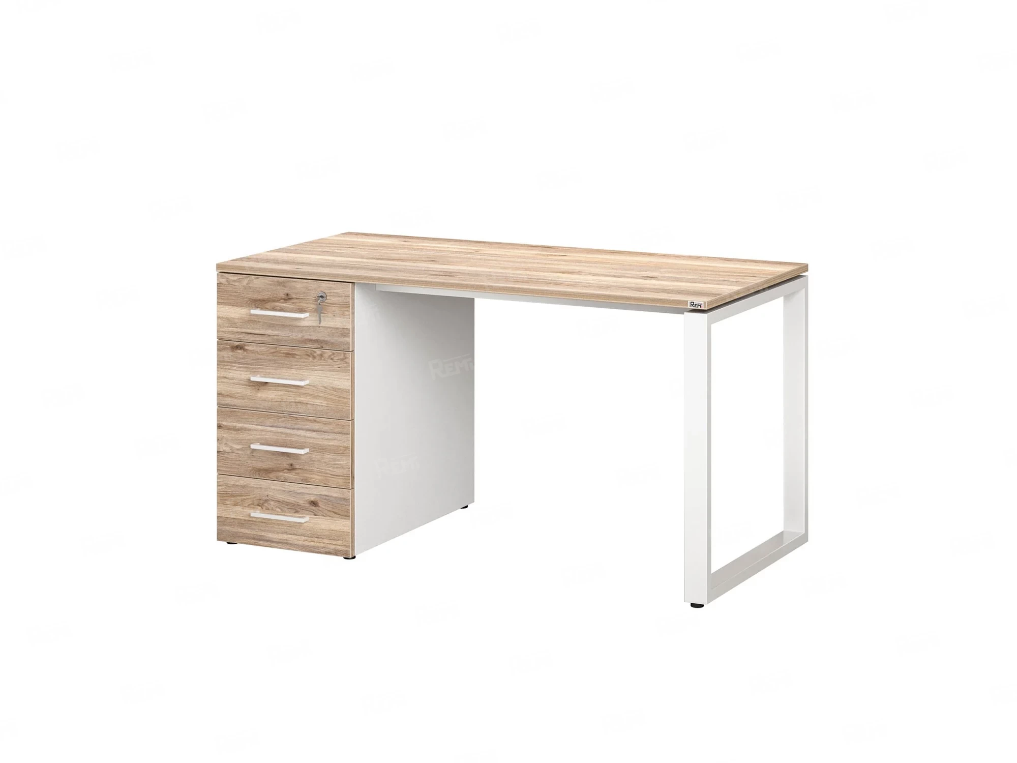 Стол прямой с тумбой на О-образных опоре, левый 1600x700x750 RM104-16x7 Дуб Маувелла/Белый