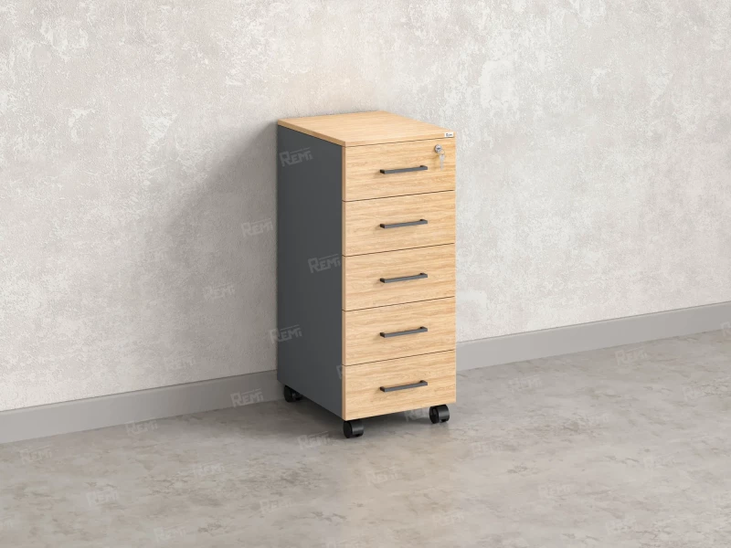 Тумба мобильная, 5 ящиков 400x500x960 RM122-40x50 Вяз Швейцарский светлый/Серый