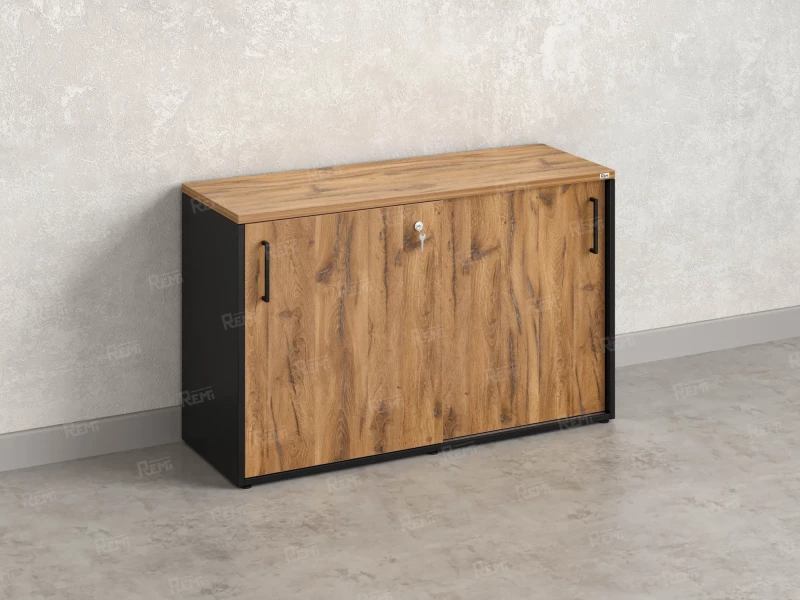 Низкий шкаф-купе на регулируемых опорах 1200x420x750 RM125-120x42 Дуб Юстус/Черный