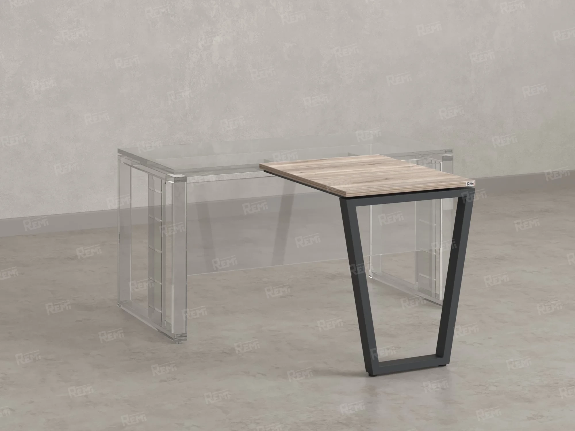 Брифинг прямой, с парящей столешнецей, на U-образном каркасе 900x800x750 RM074-9x8 Дуб Маувелла/Серый