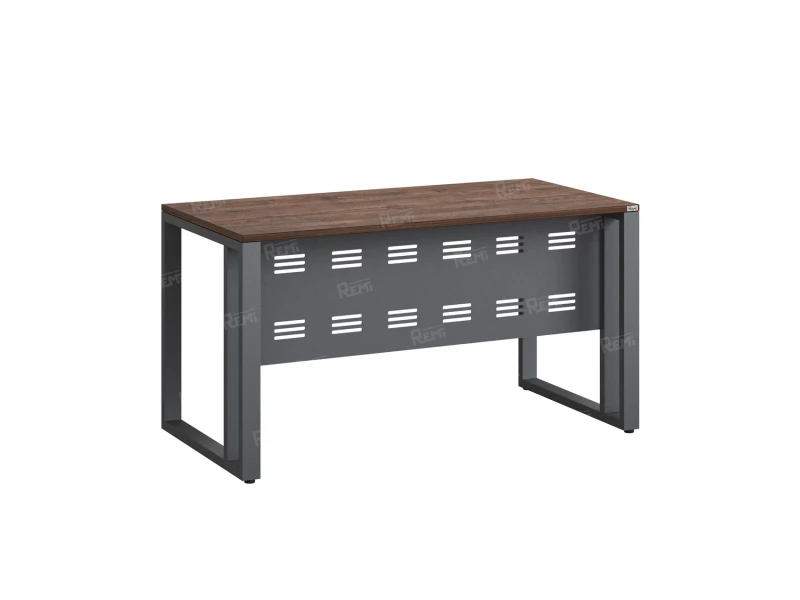 Стол прямой на О-образных опорах с металлическим экраном 1000x700x750 RM042-10x7 Дуб Апрельский шоколад/Серый