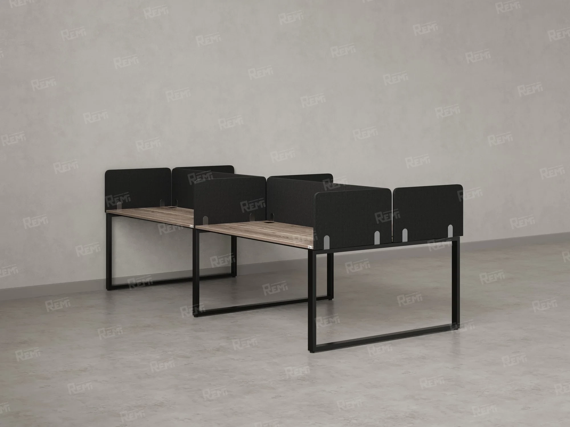 Бенч-система, 4 рабочих места, на О-образных опорах, 8 тканевых экранов 2400x1200x750 RM170-1-12x12 Дуб Маувелла/Черный