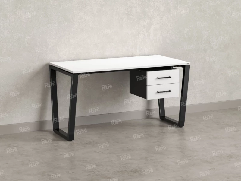 Стол прямой с подвесной тумбой 2 ящика, U-опора 1800x700x750 RM035-18x7 Белый/Черный