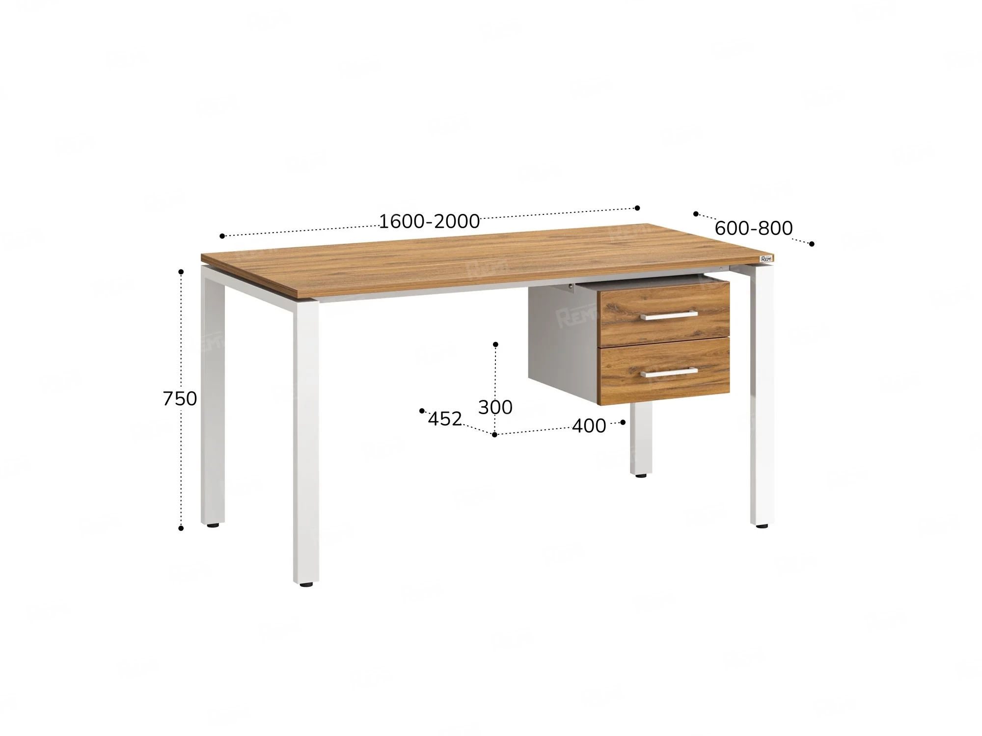 Стол прямой с подвесной тумбой 2 ящика, П-опора 1800x700x750 RM039-18x7 Дуб Юстус/Белый
