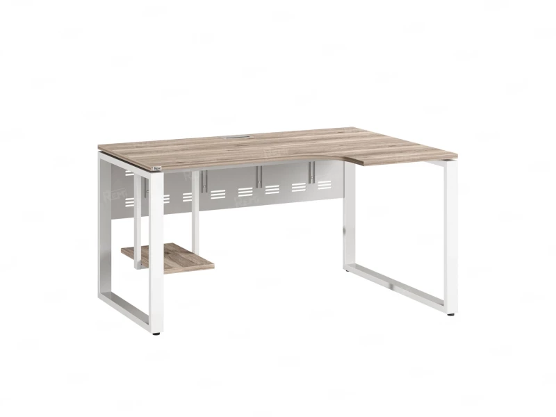 Стол угловой, экран металл, О-опора, правый 1600x800/1000x750, RM057-16x8-10 Дуб Маувелла/Белый