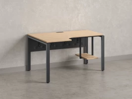 Стол угловой, экран металл, П-опора, левый 1400x700/900x750, RM059-14x7-9 Вяз Швейцарский светлый/Серый