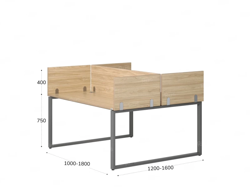 Бенч-система, 2 рабочих места, 5 ЛДСП экранов 1200x1200x750 RM169-4-12x12 Вяз Швейцарский светлый/Серый