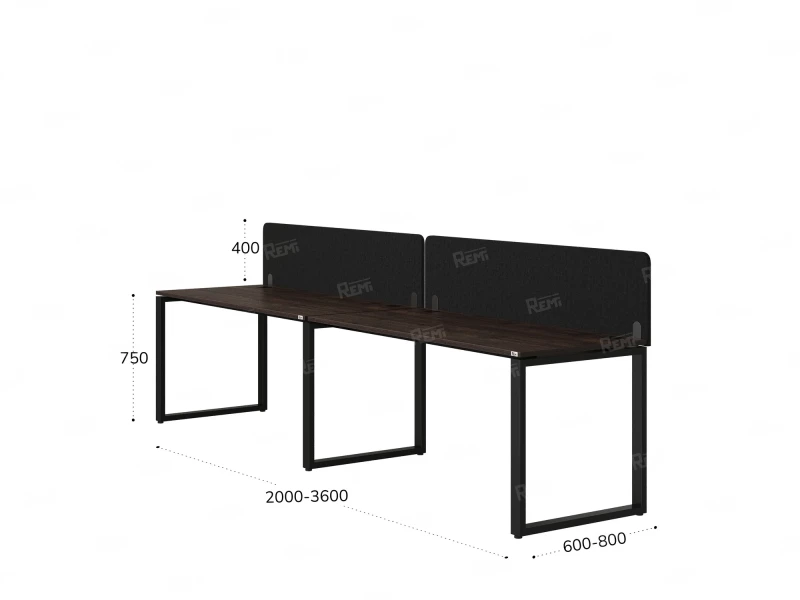 Бенч-система в 1 ряд, 2 рабочих места 2 тканевых экранов 2400x800x750 RM168-3-24x8 Дуб Апрельский шоколад/Черный
