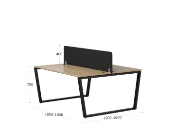 Бенч-система, 2 рабочих места, с одним тканевым экраном 1400x1600x750 RM172-1-14x16 Вяз Швейцарский светлый/Черный