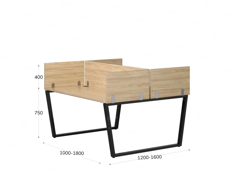 Бенч-система, 2 рабочих места, 5 ЛДСП экранов 1200x1200x750 RM172-4-12x12 Вяз Швейцарский светлый/Черный