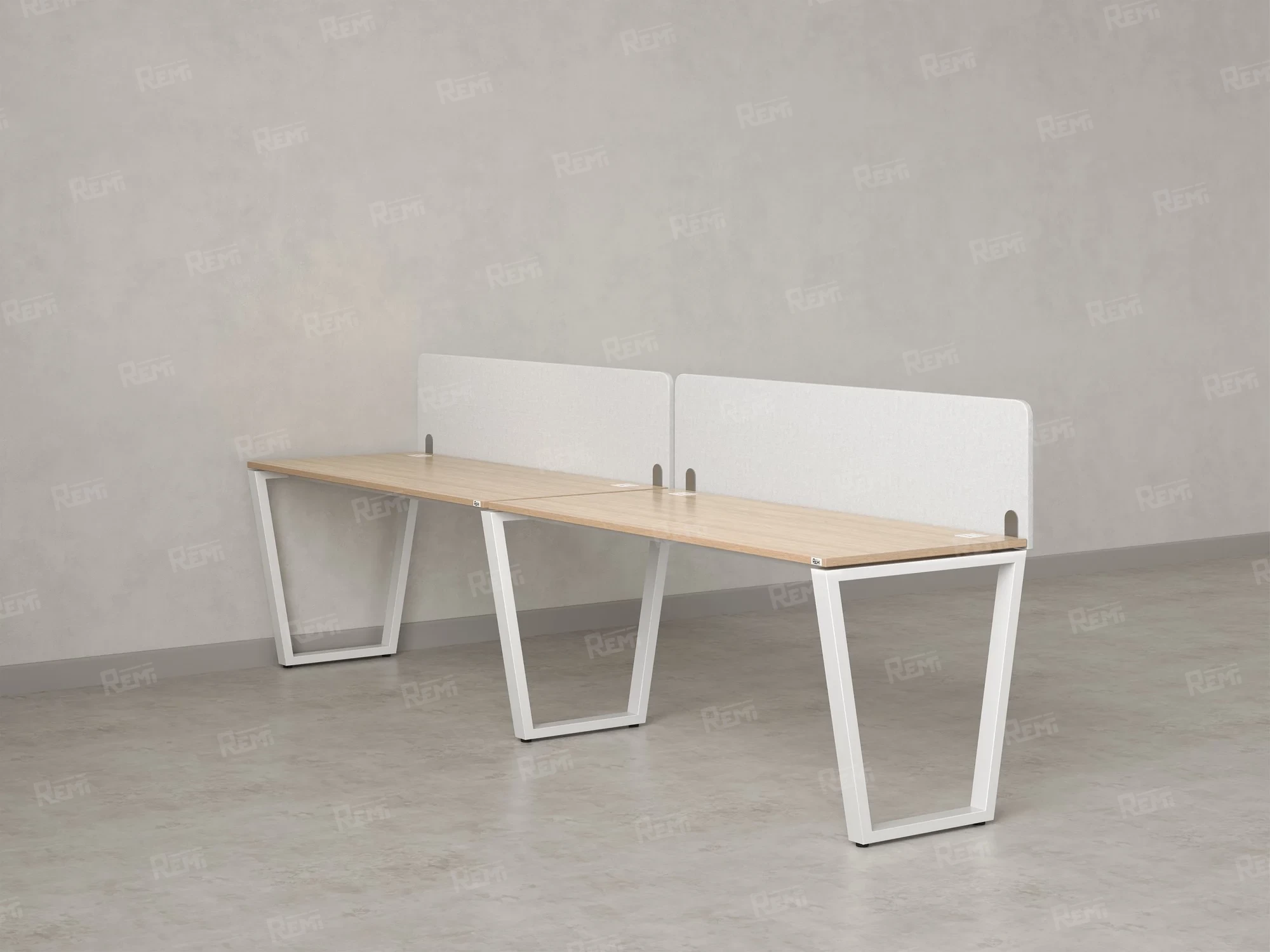 Бенч-система в 1 ряд, 2 рабочих места 2 тканевых экранов 3600x600x750 RM174-3-36x6 Вяз Швейцарский светлый/Белый