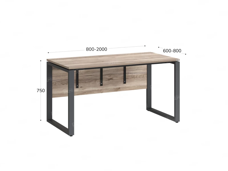 Стол прямой, О-опоры, экран ЛДСП,парящая стол-ца 1200x600x750 RM008-12x6 Дуб Маувелла/Серый