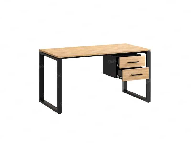 Стол прямой с подвесной тумбой 2 ящика, О-опора 1600x800x750 RM037-16x8 Вяз Швейцарский светлый/Черный