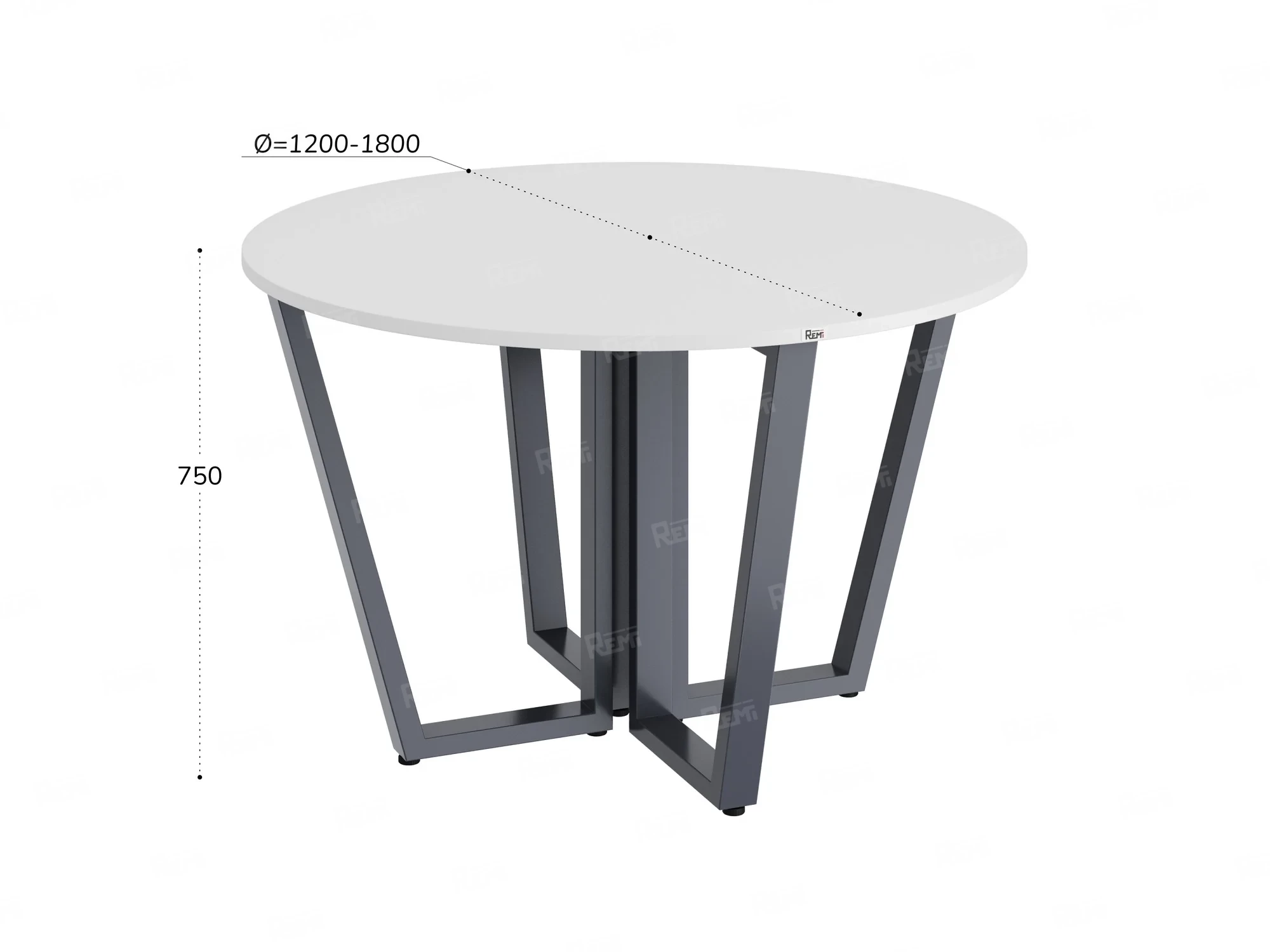 Круглый стол на U-образных опорах 1500x1500x750 RM188-15x15 Белый/Серый