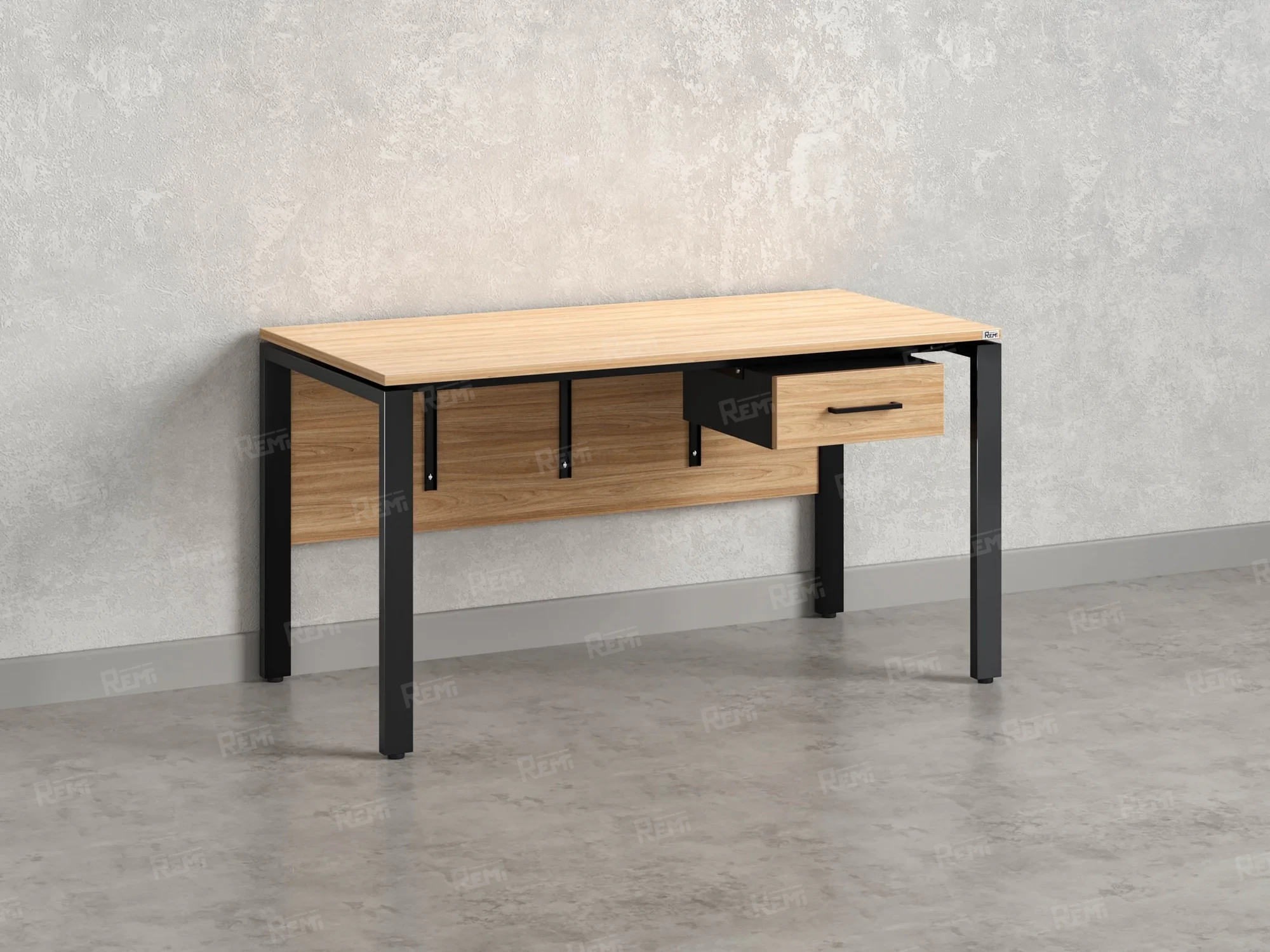 Стол прямой, подвесная тумба, ЛДСП экран, П-опора 1600x600x750 RM030-16x6 Вяз Швейцарский светлый/Черный