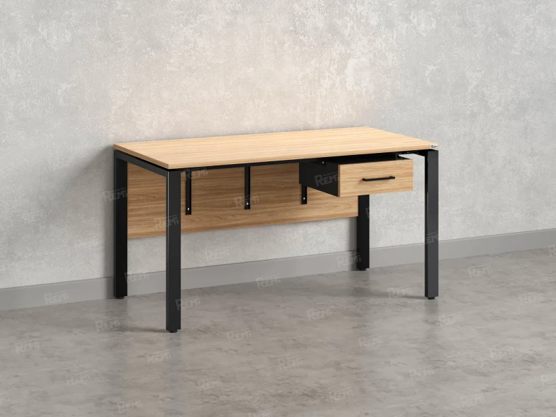 Стол прямой, подвесная тумба, ЛДСП экран, П-опора 1600x600x750 RM030-16x6 Вяз Швейцарский светлый/Черный