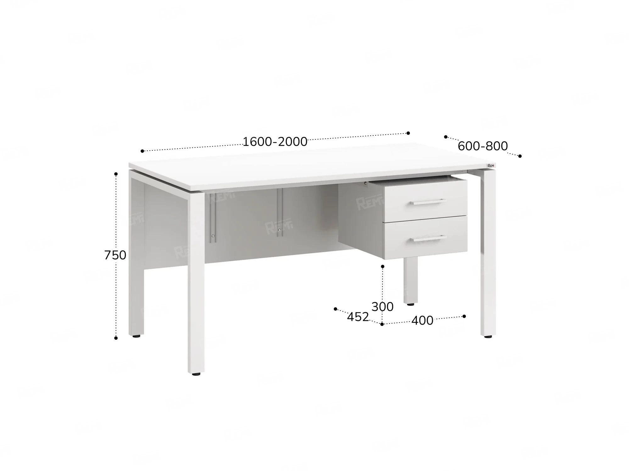 Стол прямой, подвесная тумба, ЛДСП экран, П-опора 2000x600x750 RM031-20x6 Белый/Белый