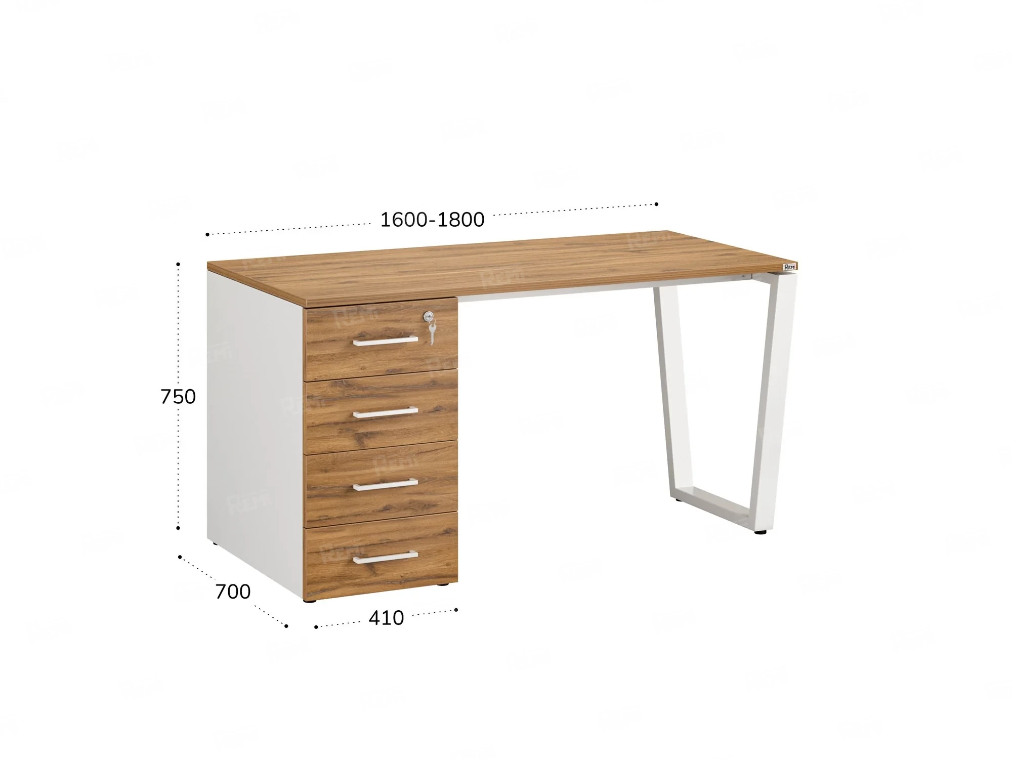 Стол прямой, с тумбой на U-образных опоре, левый 1800x700x750 RM100-18x7 Юстус/Белый