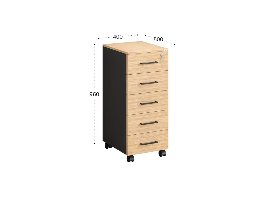Тумба мобильная, 5 ящиков 400x500x960 RM122-40x50 Вяз Швейцарский светлый/Черный
