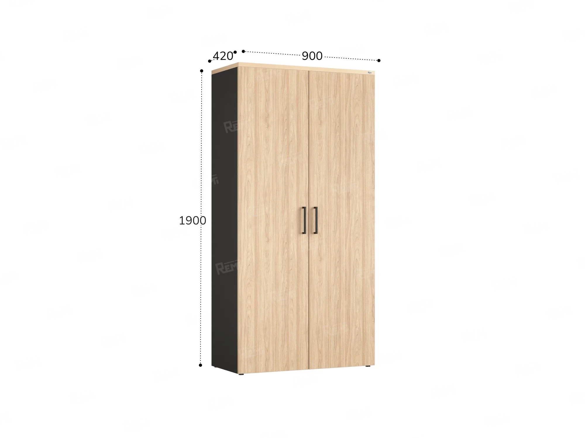 Шкаф распашной, регулируемые опоры, 5 уровней 900x420x1800 RM153-90x41 Вяз Швейцарский светлый/Черный