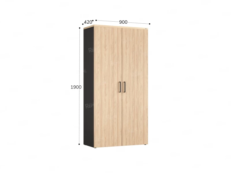 Шкаф распашной, регулируемые опоры, 5 уровней 900x420x1800 RM153-90x41 Вяз Швейцарский светлый/Черный