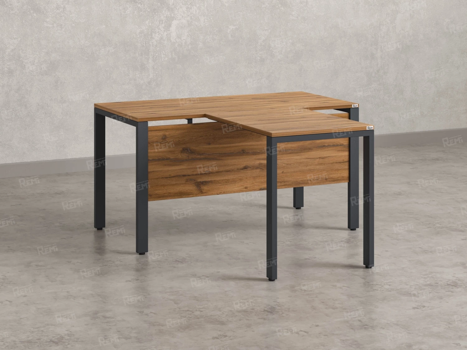 Стол с брифингом на П-образных опорах с экраном ЛДСП RM044-14x8 1400x2200x750 Дуб Юстус/Серый