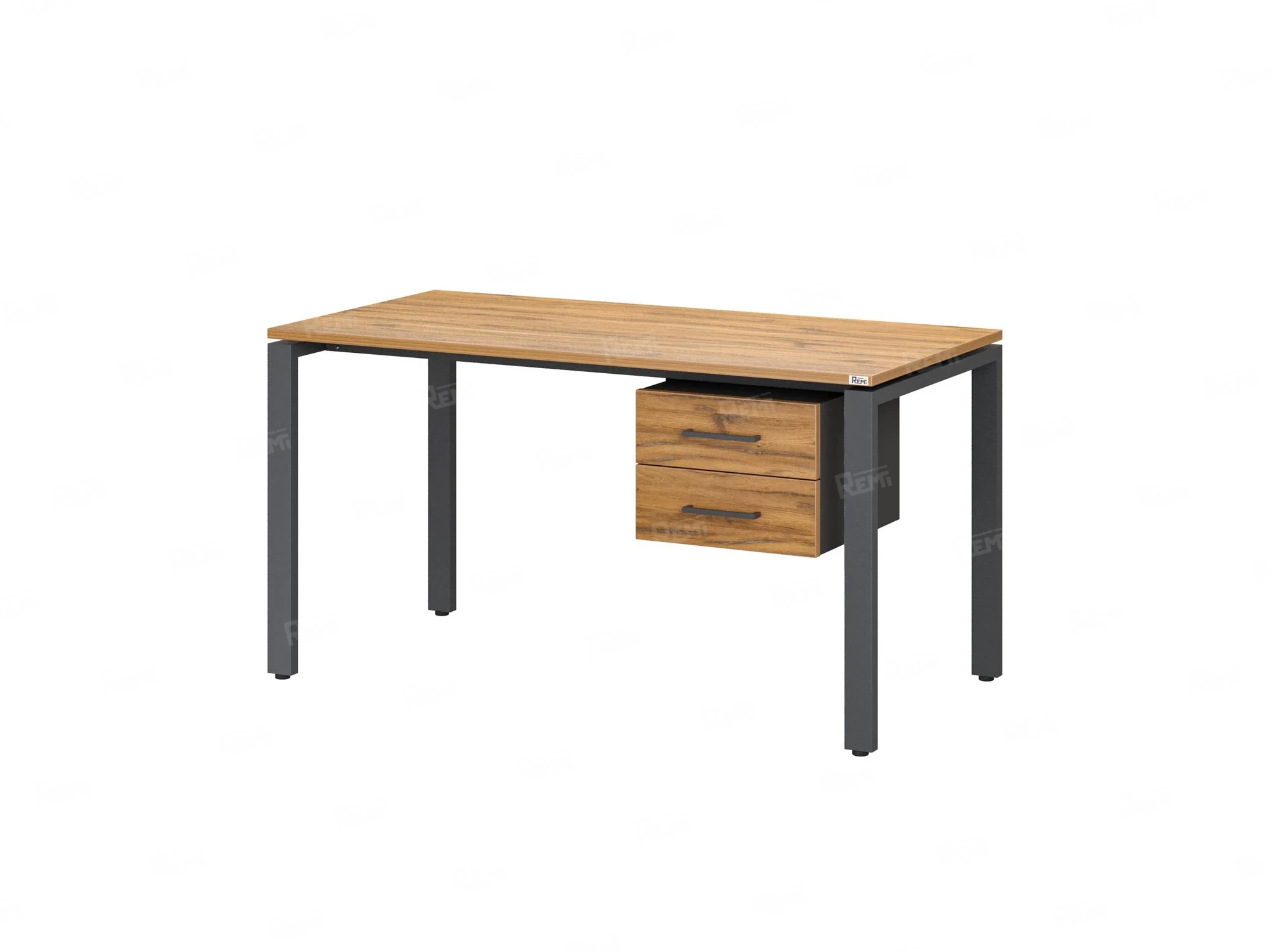 Стол прямой с подвесной тумбой 2 ящика, П-опора 1800x700x750 RM039-18x7 Дуб Юстус/Серый