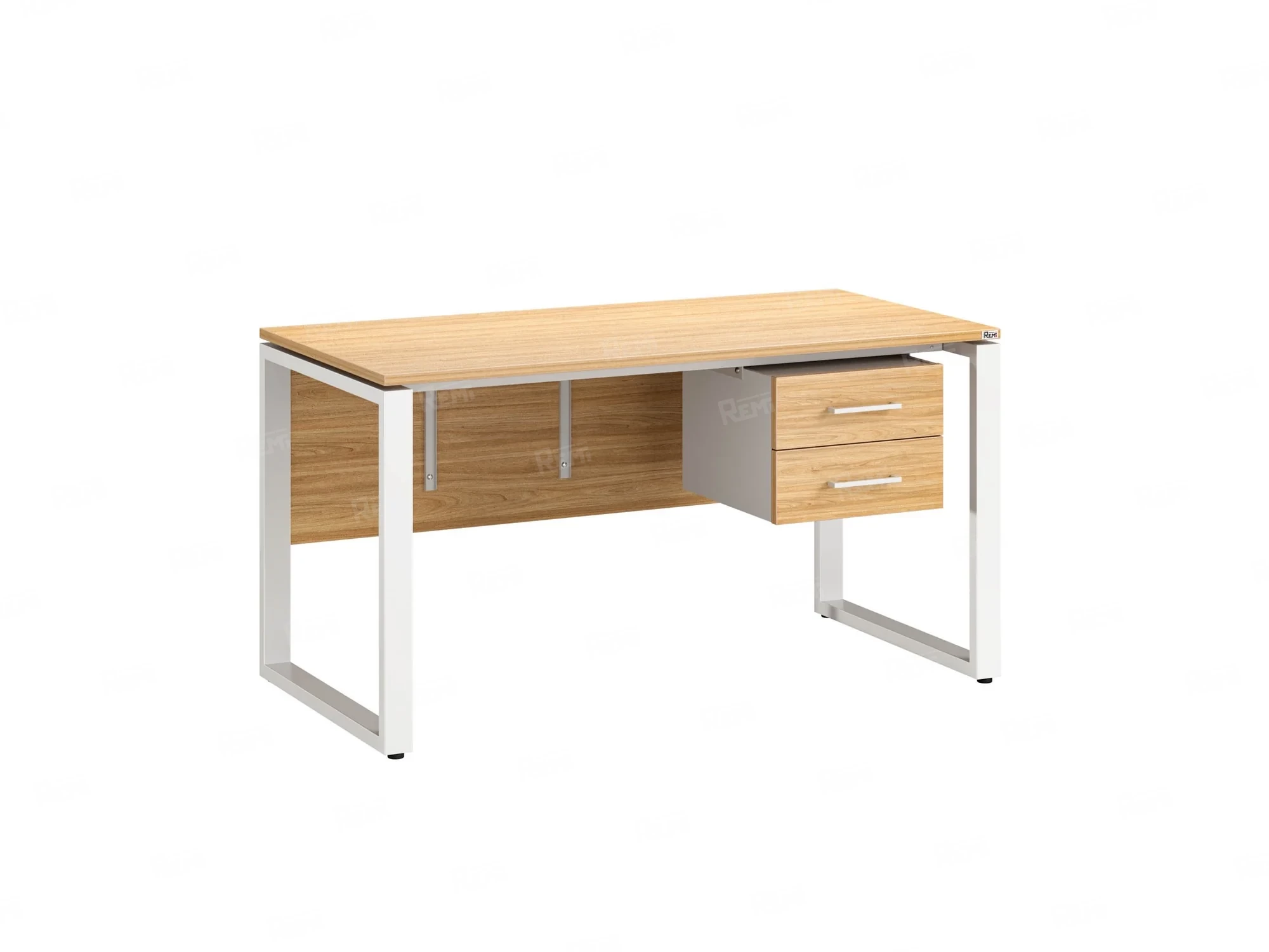 Стол прямой, подвесная тумба, ЛДСП экран, О-опора 1800x700x750 RM033-18x7 Вяз Швейцарский светлый/Белый