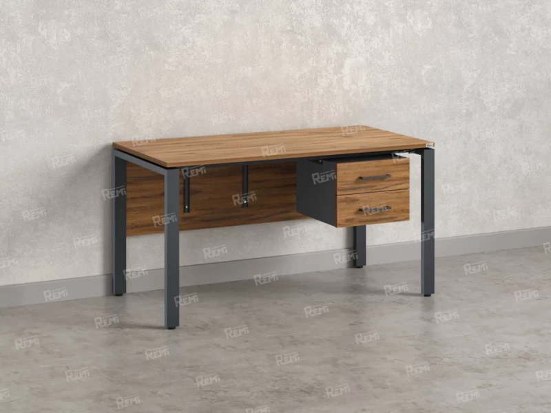 Стол прямой, подвесная тумба, ЛДСП экран, П-опора 1800x700x750 RM031-18x7 Дуб Юстус/Серый