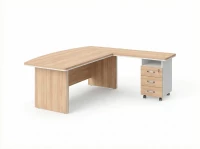 BRL RB071-180x200R Стол руководителя угловой R с тумбой 3 ящика 1800х2000х760 Акация/Белый