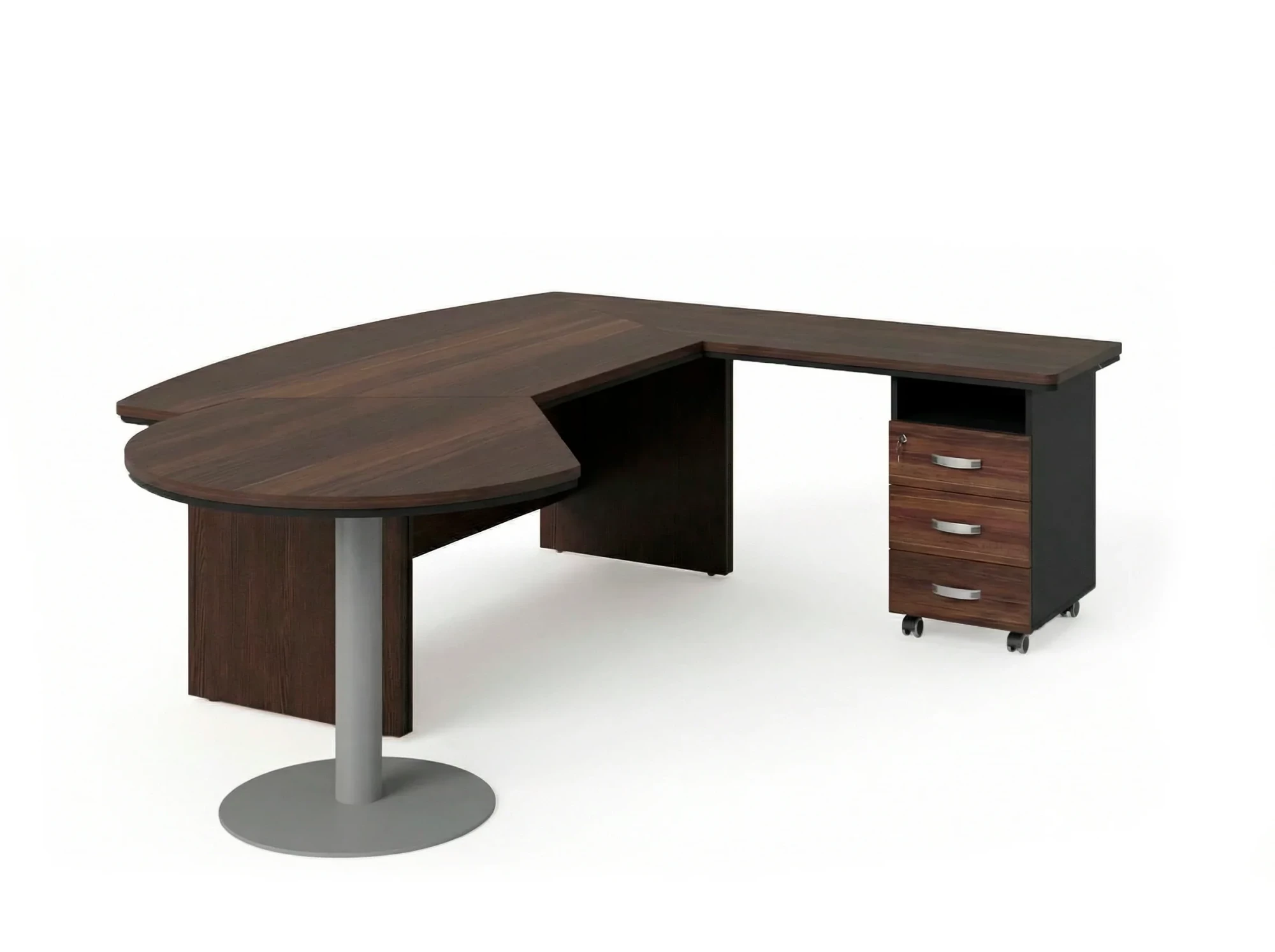 BRL RB073-255x200R Стол рук-ля R угловой с брифингом и тумбой 3 ящика 2550х2000х760 Венге/Черный