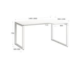Стол угловой, О-опора, правый 1800x600/900x750, RM054-18x6-9 Белый/Белый