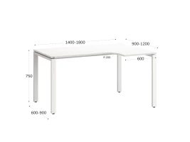 Стол угловой, П-опора, правый 1600x600/900x750, RM052-16x6-9 Белый/Белый