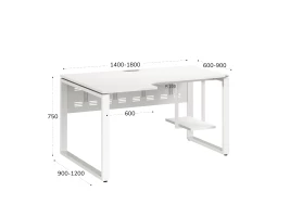 Стол угловой, экран металл, О-опора, правый 1400x600/900x750, RM057-14x6-9 Белый/Белый