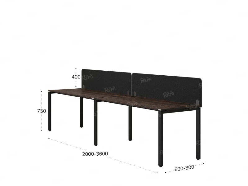 Бенч-система в 1 ряд, 2 рабочих места 2 тканевых экранов 2400x800x750 RM167-3-24x8 Дуб Апрельский шоколад/Черный