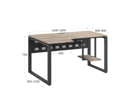 Стол угловой, экран металл, О-опора, правый 1600x800/1000x750, RM057-16x8-10 Дуб Маувелла/Серый