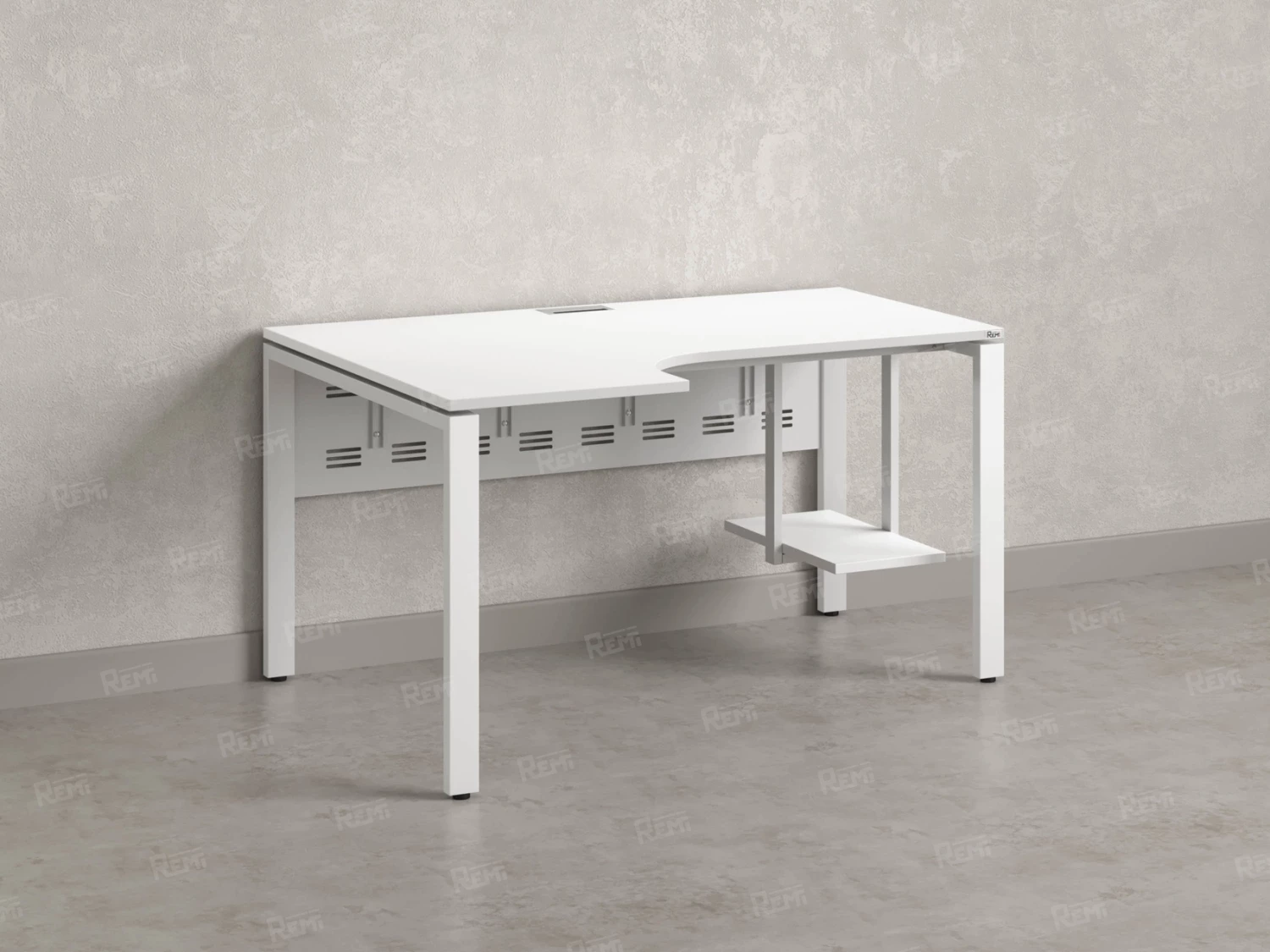 Стол угловой, экран металл, П-опора, левый 1800x600/900x750, RM059-18x6-9 Белый/Белый