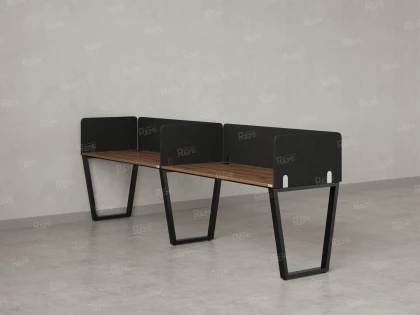 Бенч-система в 1 ряд, 2 рабочих места 5 тканевых экранов 2700x800x750 RM174-1-27x8 Дуб Юстус/Черный