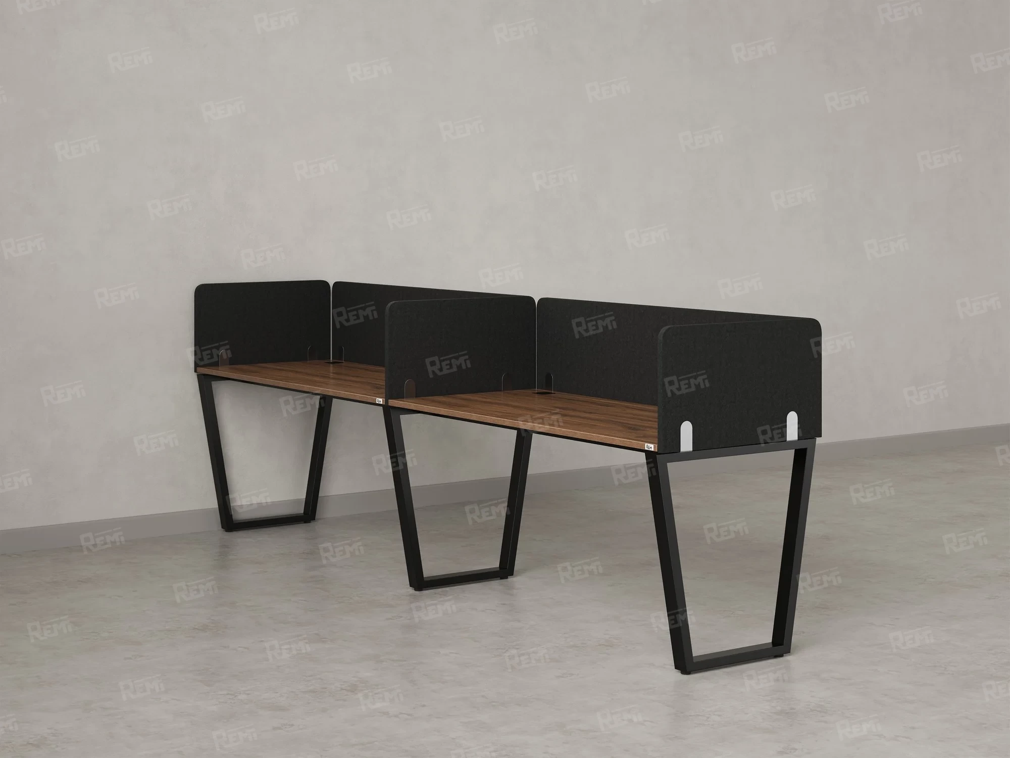 Бенч-система в 1 ряд, 2 рабочих места 5 тканевых экранов 2700x800x750 RM174-1-27x8 Дуб Юстус/Черный