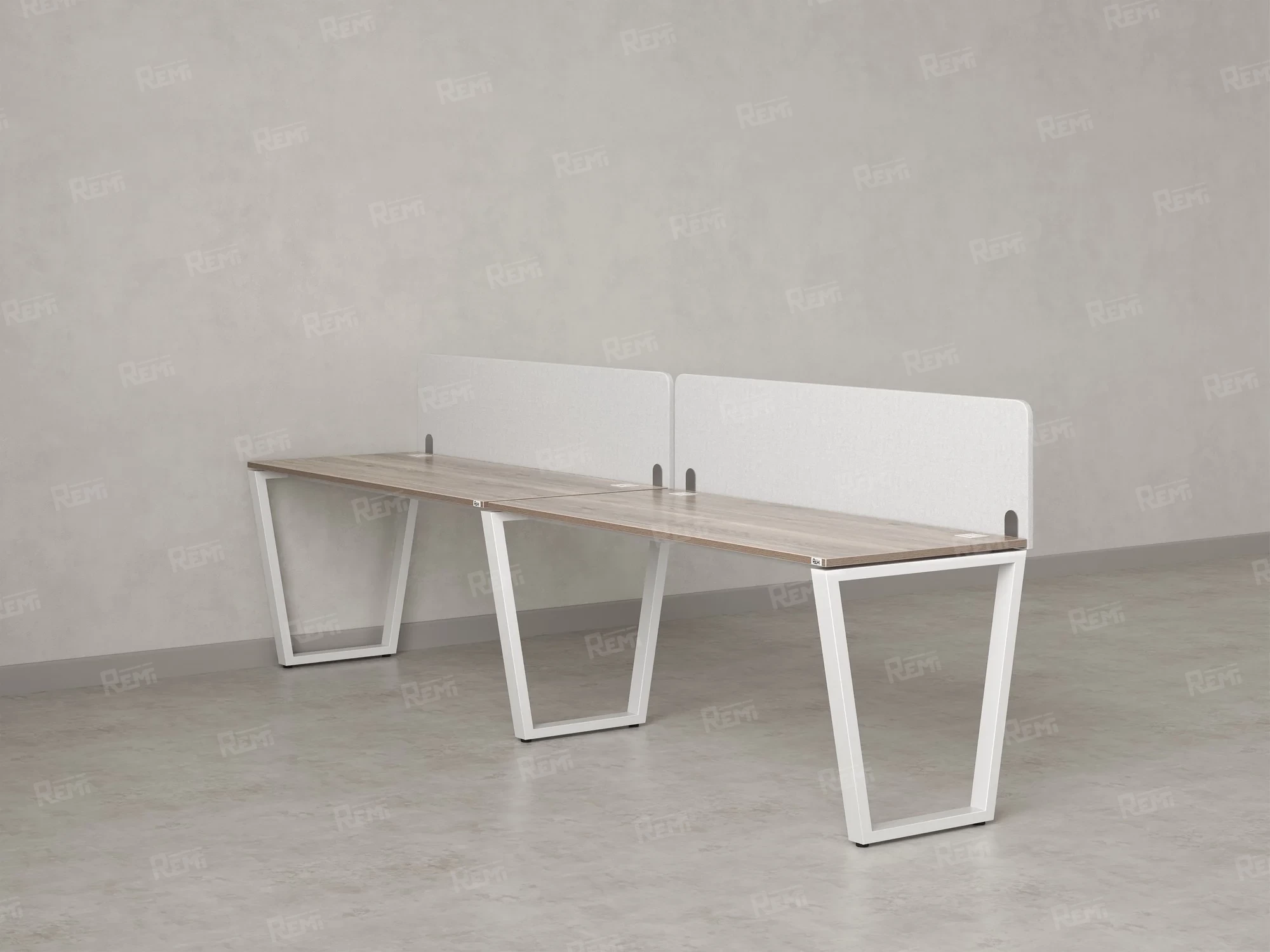 Бенч-система в 1 ряд, 2 рабочих места 2 тканевых экранов 2400x800x750 RM174-3-24x8 Дуб Маувелла/Белый