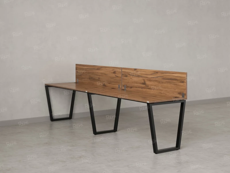 Бенч-система в 1 ряд, 2 рабочих места 2 ЛДСП экранов 2400x600x750 RM174-4-24x6 Дуб Юстус/Черный