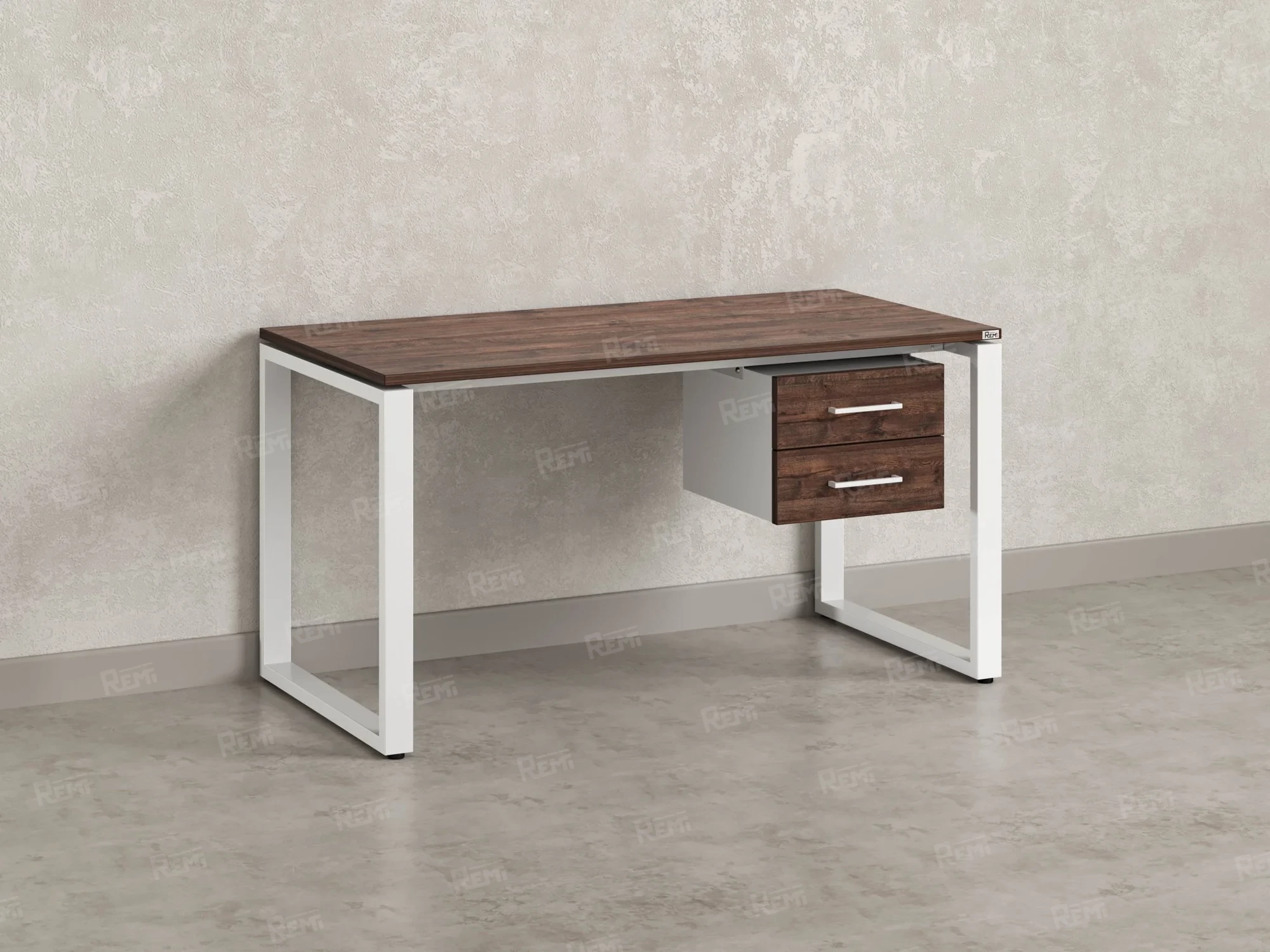 Стол прямой с подвесной тумбой 2 ящика, О-опора 1600x800x750 RM037-16x8 Дуб Апрельский шоколад/Белый
