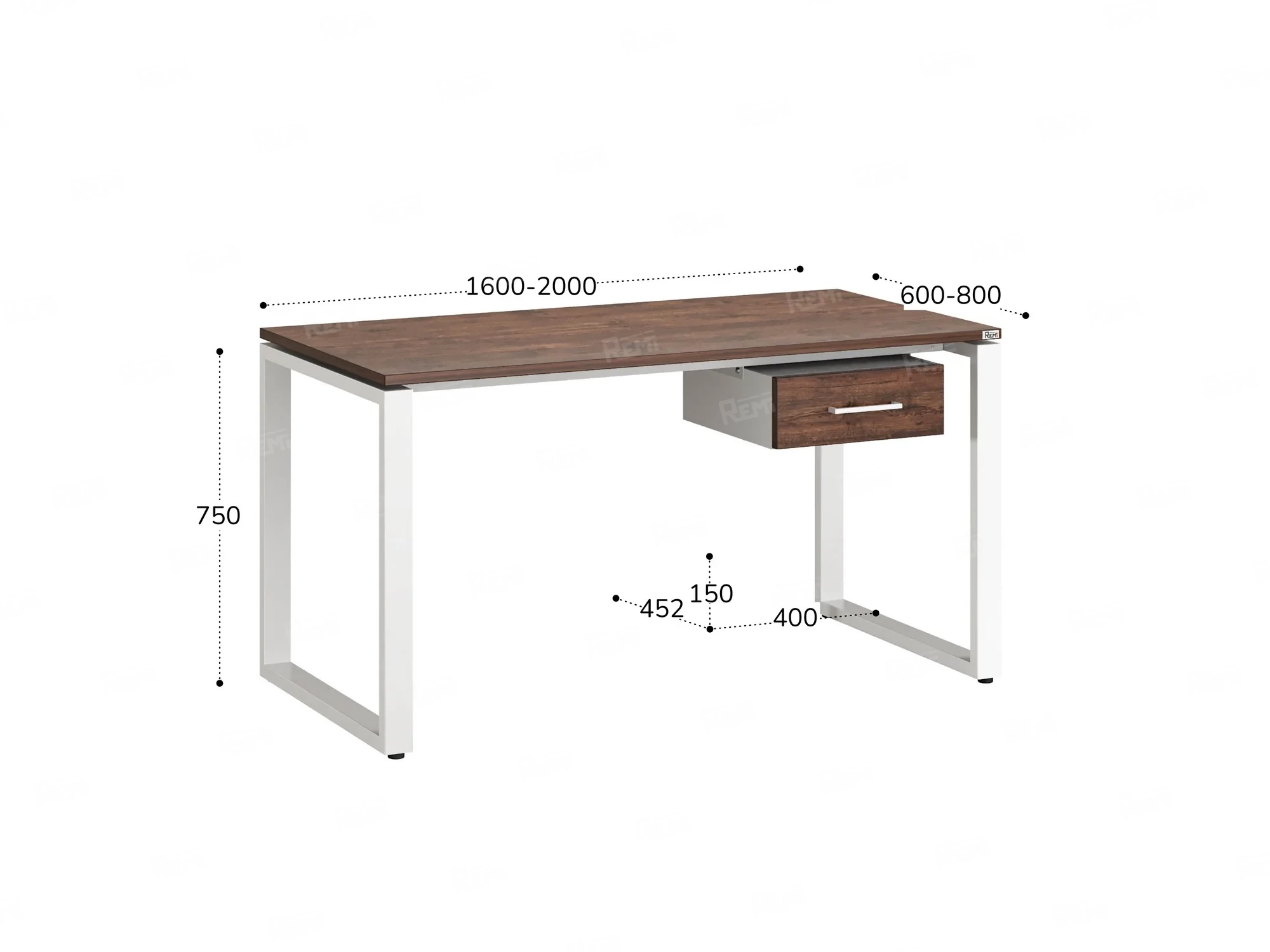 Стол прямой с подвесной тумбой, О-опора 2000x700x750 RM036-20x7 Дуб Апрельский шоколад/Белый