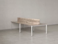 Бенч-система, 4 рабочих места, на П-образных опорах, 2 ЛДСП экранов 3200x1400x750 RM166-4-16x14 Дуб Маувелла/Белый