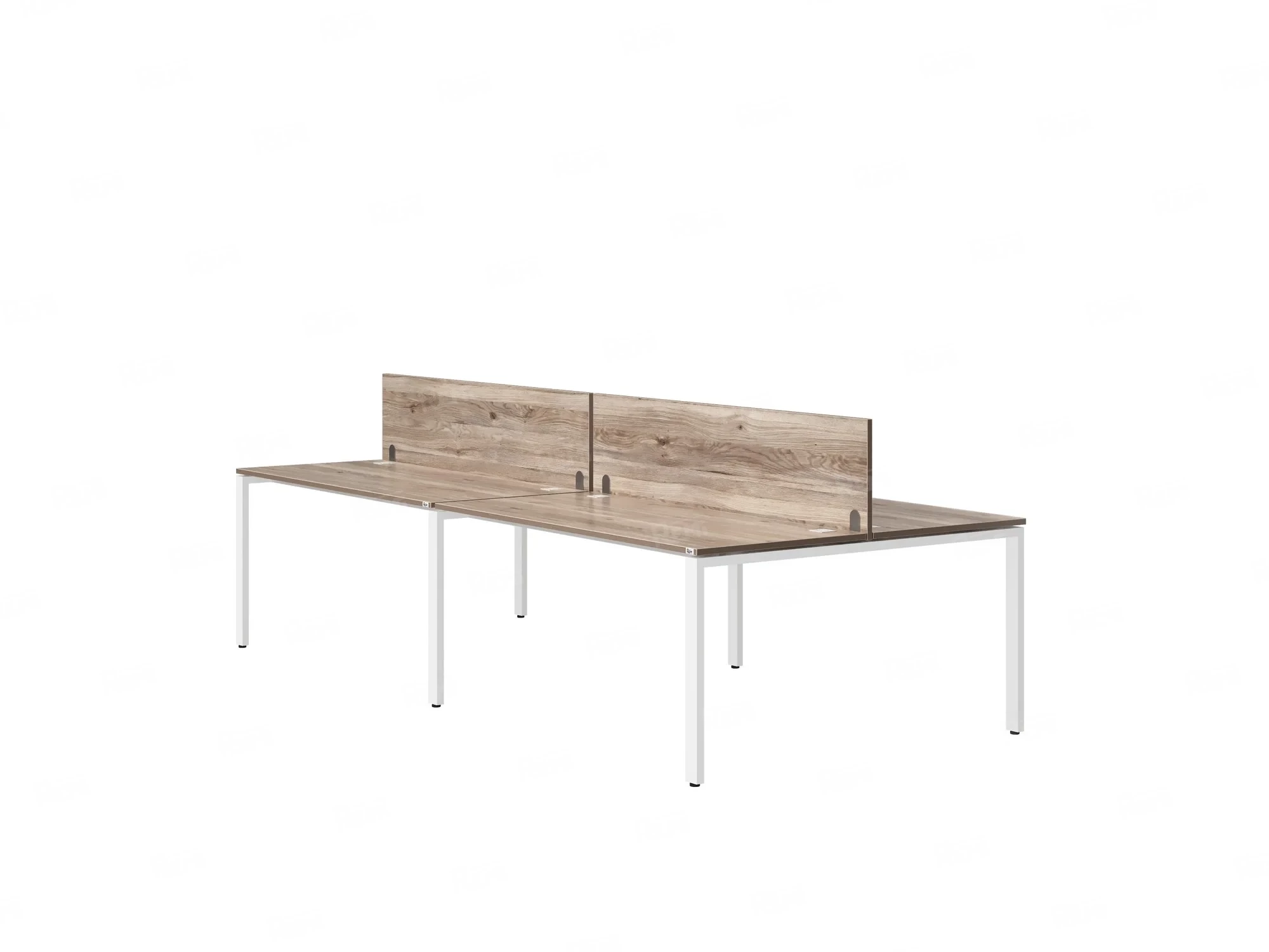 Бенч-система, 4 рабочих места, на П-образных опорах, 2 ЛДСП экранов 3200x1400x750 RM166-4-16x14 Дуб Маувелла/Белый