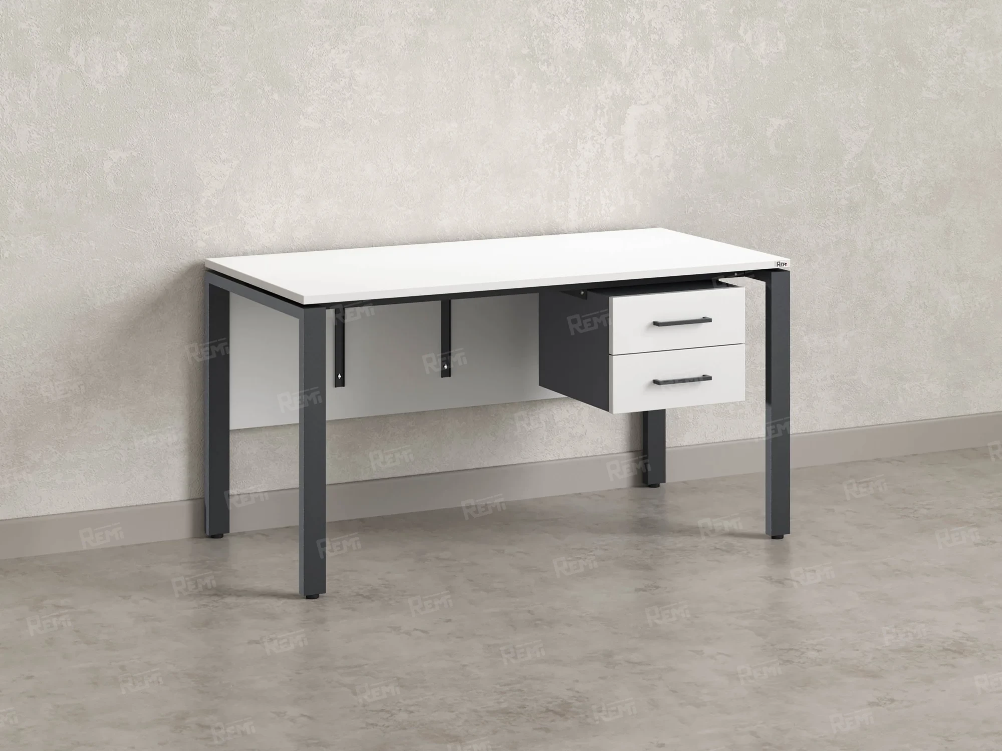 Стол прямой, подвесная тумба, ЛДСП экран, П-опора 2000x600x750 RM031-20x6 Белый/Серый