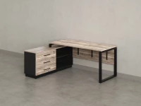 Стол прямой с тумбой L, ЛДСП экран, О-опора 1400x1400x750 RM013L-14x7 Дуб Маувелла/Черный